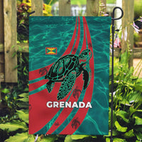 Grenada Sea Turtle Garden Flag with Red Wave Stripes and Ocean Water Background - Wonder Print Shop
