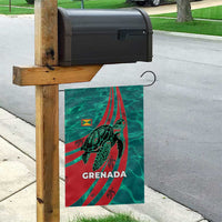 Grenada Sea Turtle Garden Flag with Red Wave Stripes and Ocean Water Background - Wonder Print Shop