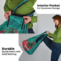 Grenada Sea Turtle Grocery Bag with Red Wave Stripes and Ocean Water Background - Wonder Print Shop