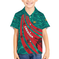 Grenada Sea Turtle Kid Hawaiian Shirt with Red Wave Stripes and Ocean Water Background - Wonder Print Shop
