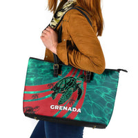 Grenada Sea Turtle Leather Tote Bag with Red Wave Stripes and Ocean Water Background - Wonder Print Shop