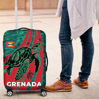 Grenada Sea Turtle Luggage Cover with Red Wave Stripes and Ocean Water Background - Wonder Print Shop