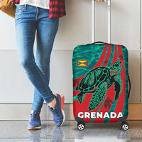 Grenada Sea Turtle Luggage Cover with Red Wave Stripes and Ocean Water Background - Wonder Print Shop