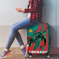 Grenada Sea Turtle Luggage Cover with Red Wave Stripes and Ocean Water Background - Wonder Print Shop