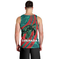 Grenada Sea Turtle Men Tank Top with Red Wave Stripes and Ocean Water Background - Wonder Print Shop