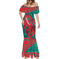 Grenada Sea Turtle Mermaid Dress with Red Wave Stripes and Ocean Water Background - Wonder Print Shop