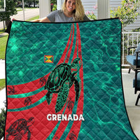 Grenada Sea Turtle Quilt with Red Wave Stripes and Ocean Water Background - Wonder Print Shop