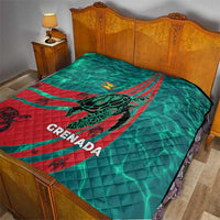 Grenada Sea Turtle Quilt with Red Wave Stripes and Ocean Water Background - Wonder Print Shop