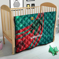 Grenada Sea Turtle Quilt with Red Wave Stripes and Ocean Water Background - Wonder Print Shop