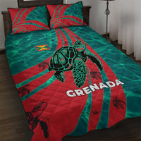 Grenada Sea Turtle Quilt Bed Set with Red Wave Stripes and Ocean Water Background - Wonder Print Shop