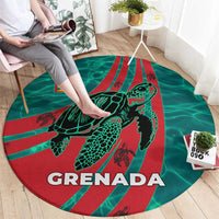 Grenada Sea Turtle Round Carpet with Red Wave Stripes and Ocean Water Background - Wonder Print Shop
