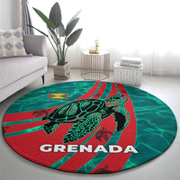 Grenada Sea Turtle Round Carpet with Red Wave Stripes and Ocean Water Background - Wonder Print Shop