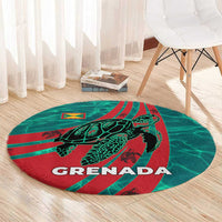 Grenada Sea Turtle Round Carpet with Red Wave Stripes and Ocean Water Background - Wonder Print Shop
