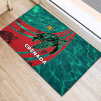 Grenada Sea Turtle Rubber Doormat with Red Wave Stripes and Ocean Water Background - Wonder Print Shop