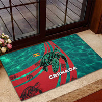 Grenada Sea Turtle Rubber Doormat with Red Wave Stripes and Ocean Water Background - Wonder Print Shop
