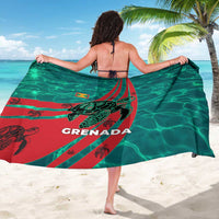 Grenada Sea Turtle Sarong with Red Wave Stripes and Ocean Water Background - Wonder Print Shop