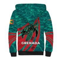 Grenada Sea Turtle Sherpa Hoodie with Red Wave Stripes and Ocean Water Background - Wonder Print Shop
