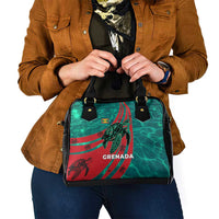 Grenada Sea Turtle Shoulder Handbag with Red Wave Stripes and Ocean Water Background - Wonder Print Shop