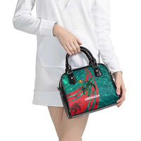 Grenada Sea Turtle Shoulder Handbag with Red Wave Stripes and Ocean Water Background - Wonder Print Shop