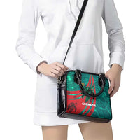 Grenada Sea Turtle Shoulder Handbag with Red Wave Stripes and Ocean Water Background - Wonder Print Shop