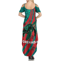 Grenada Sea Turtle Summer Maxi Dress with Red Wave Stripes and Ocean Water Background - Wonder Print Shop