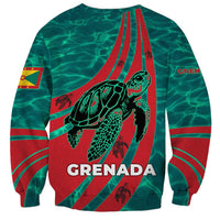 Grenada Sea Turtle Sweatshirt with Red Wave Stripes and Ocean Water Background - Wonder Print Shop