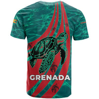 Grenada Sea Turtle T Shirt with Red Wave Stripes and Ocean Water Background - Wonder Print Shop