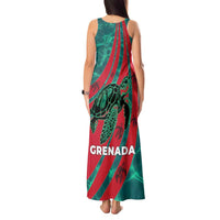 Grenada Sea Turtle Tank Maxi Dress with Red Wave Stripes and Ocean Water Background - Wonder Print Shop