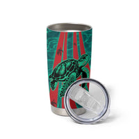 Grenada Sea Turtle Tumbler Cup with Red Wave Stripes and Ocean Water Background - Wonder Print Shop