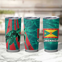 Grenada Sea Turtle Tumbler Cup with Red Wave Stripes and Ocean Water Background - Wonder Print Shop
