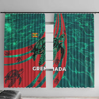 Grenada Sea Turtle Window Curtain with Red Wave Stripes and Ocean Water Background - Wonder Print Shop
