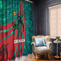 Grenada Sea Turtle Window Curtain with Red Wave Stripes and Ocean Water Background - Wonder Print Shop