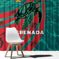 Grenada Sea Turtle Window Curtain with Red Wave Stripes and Ocean Water Background - Wonder Print Shop