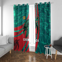Grenada Sea Turtle Window Curtain with Red Wave Stripes and Ocean Water Background - Wonder Print Shop
