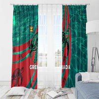 Grenada Sea Turtle Window Curtain with Red Wave Stripes and Ocean Water Background - Wonder Print Shop