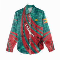 Grenada Sea Turtle Women Casual Shirt with Red Wave Stripes and Ocean Water Background - Wonder Print Shop