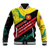Grenada Mountain Graphic Baseball Jacket with National Flag and Saint Catherine Quote Design - Wonder Print Shop