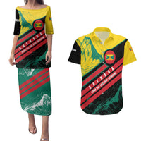 Grenada Mountain Graphic Couples Matching Puletasi and Hawaiian Shirt with National Flag and Saint Catherine Quote Design - Wonder Print Shop