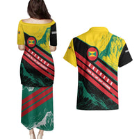 Grenada Mountain Graphic Couples Matching Puletasi and Hawaiian Shirt with National Flag and Saint Catherine Quote Design - Wonder Print Shop
