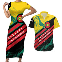 Grenada Mountain Graphic Couples Matching Short Sleeve Bodycon Dress and Hawaiian Shirt with National Flag and Saint Catherine Quote Design - Wonder Print Shop
