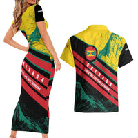 Grenada Mountain Graphic Couples Matching Short Sleeve Bodycon Dress and Hawaiian Shirt with National Flag and Saint Catherine Quote Design - Wonder Print Shop