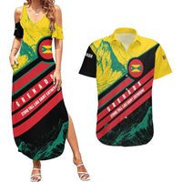 Grenada Mountain Graphic Couples Matching Summer Maxi Dress and Hawaiian Shirt with National Flag and Saint Catherine Quote Design - Wonder Print Shop