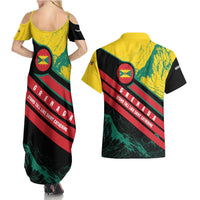 Grenada Mountain Graphic Couples Matching Summer Maxi Dress and Hawaiian Shirt with National Flag and Saint Catherine Quote Design - Wonder Print Shop