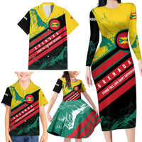 Grenada Mountain Graphic Family Matching Long Sleeve Bodycon Dress and Hawaiian Shirt with National Flag and Saint Catherine Quote Design - Wonder Print Shop