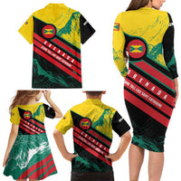 Grenada Mountain Graphic Family Matching Long Sleeve Bodycon Dress and Hawaiian Shirt with National Flag and Saint Catherine Quote Design - Wonder Print Shop