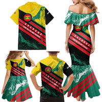 Grenada Mountain Graphic Family Matching Mermaid Dress and Hawaiian Shirt with National Flag and Saint Catherine Quote Design - Wonder Print Shop