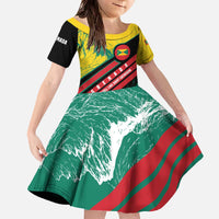 Grenada Mountain Graphic Family Matching Off The Shoulder Long Sleeve Dress and Hawaiian Shirt with National Flag and Saint Catherine Quote Design - Wonder Print Shop