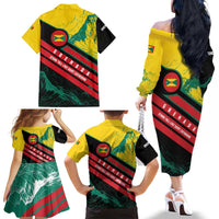 Grenada Mountain Graphic Family Matching Off The Shoulder Long Sleeve Dress and Hawaiian Shirt with National Flag and Saint Catherine Quote Design - Wonder Print Shop