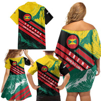 Grenada Mountain Graphic Family Matching Off Shoulder Short Dress and Hawaiian Shirt with National Flag and Saint Catherine Quote Design - Wonder Print Shop