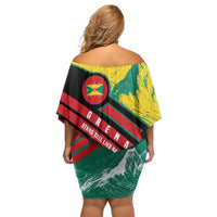 Grenada Mountain Graphic Family Matching Off Shoulder Short Dress and Hawaiian Shirt with National Flag and Saint Catherine Quote Design - Wonder Print Shop